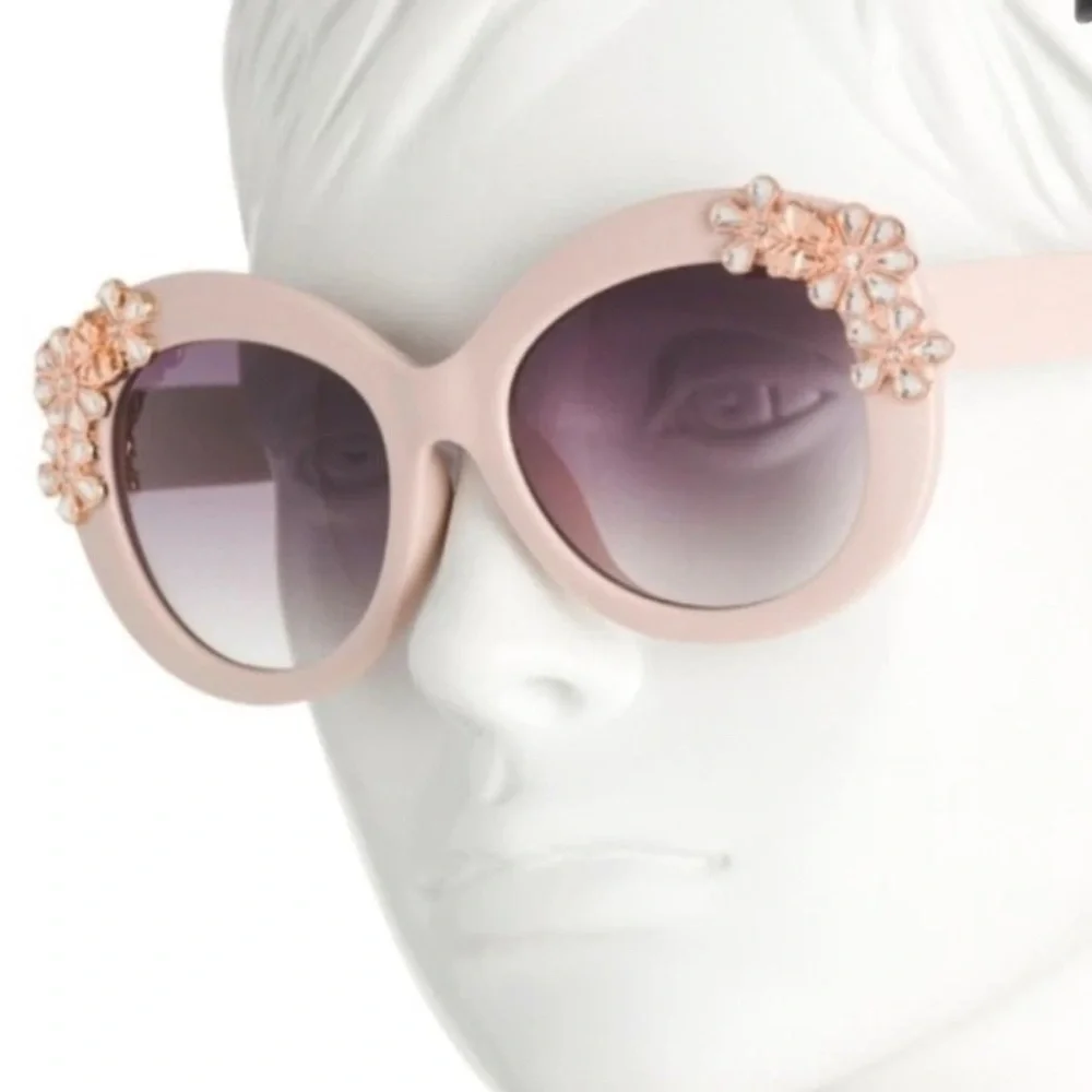 Betsey Johnson Pink Round Floral Embellished Sunglasses - Picture 1 of 11
